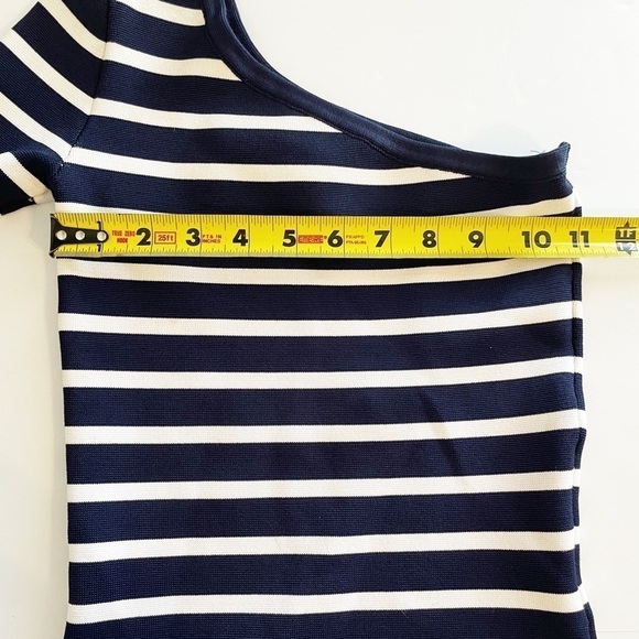 BCBG Maxazria Size XS Bandage Inya Navy Combo Stripe One Shoulder Dress - Picture 10 of 11
